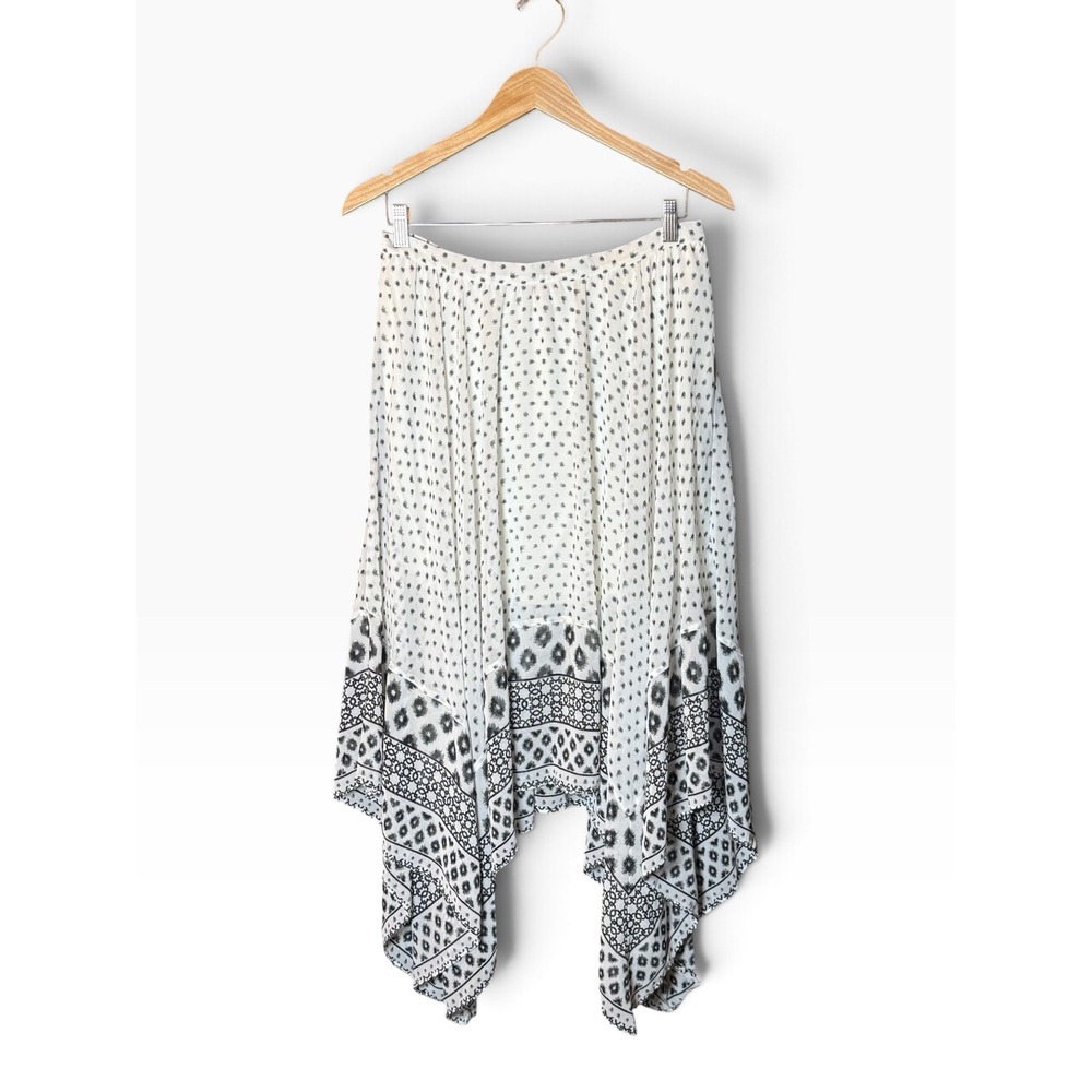 Express Skirt Womens M White Black Geometric Polka Dot Handkerchief Hem Midi